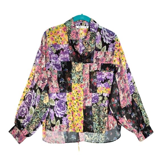 Zara Tops - Zara Floral Print The Amelie Shirt‎ Small Patchwork Sheer Flowy Cottage Boho